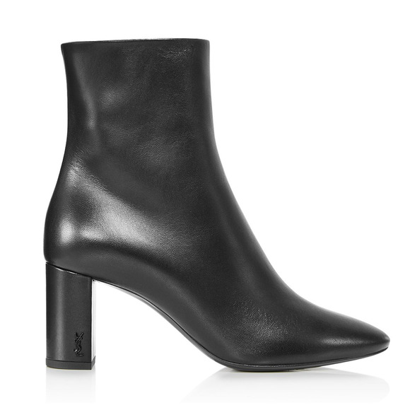 YSL Yves Saint Laurent Lou 70 Black Leather Pin Block Heel Ankle Bootie Boot 37 - Picture 1 of 12